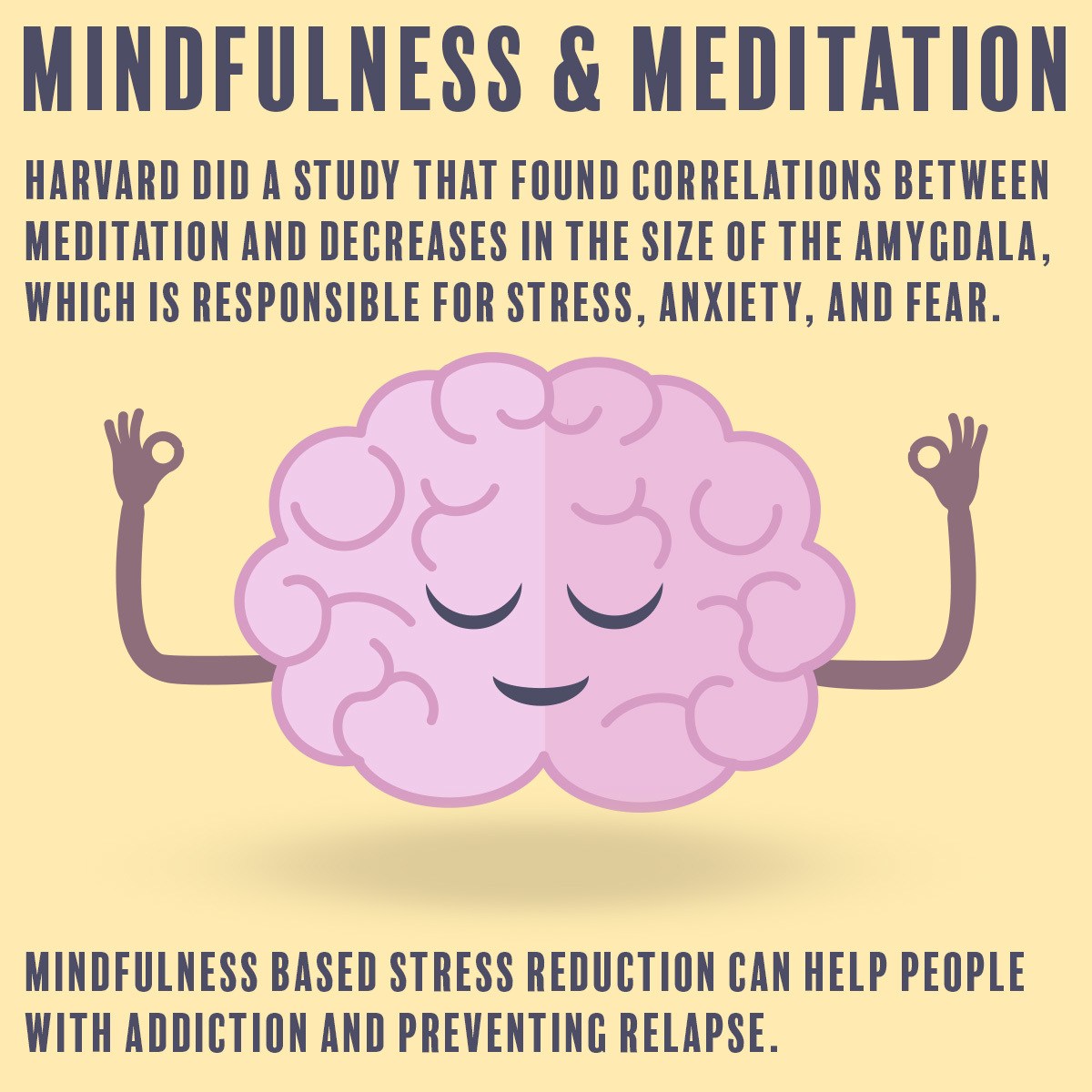 cartoon image of brain practising mindfulness meditation and stress-reduction